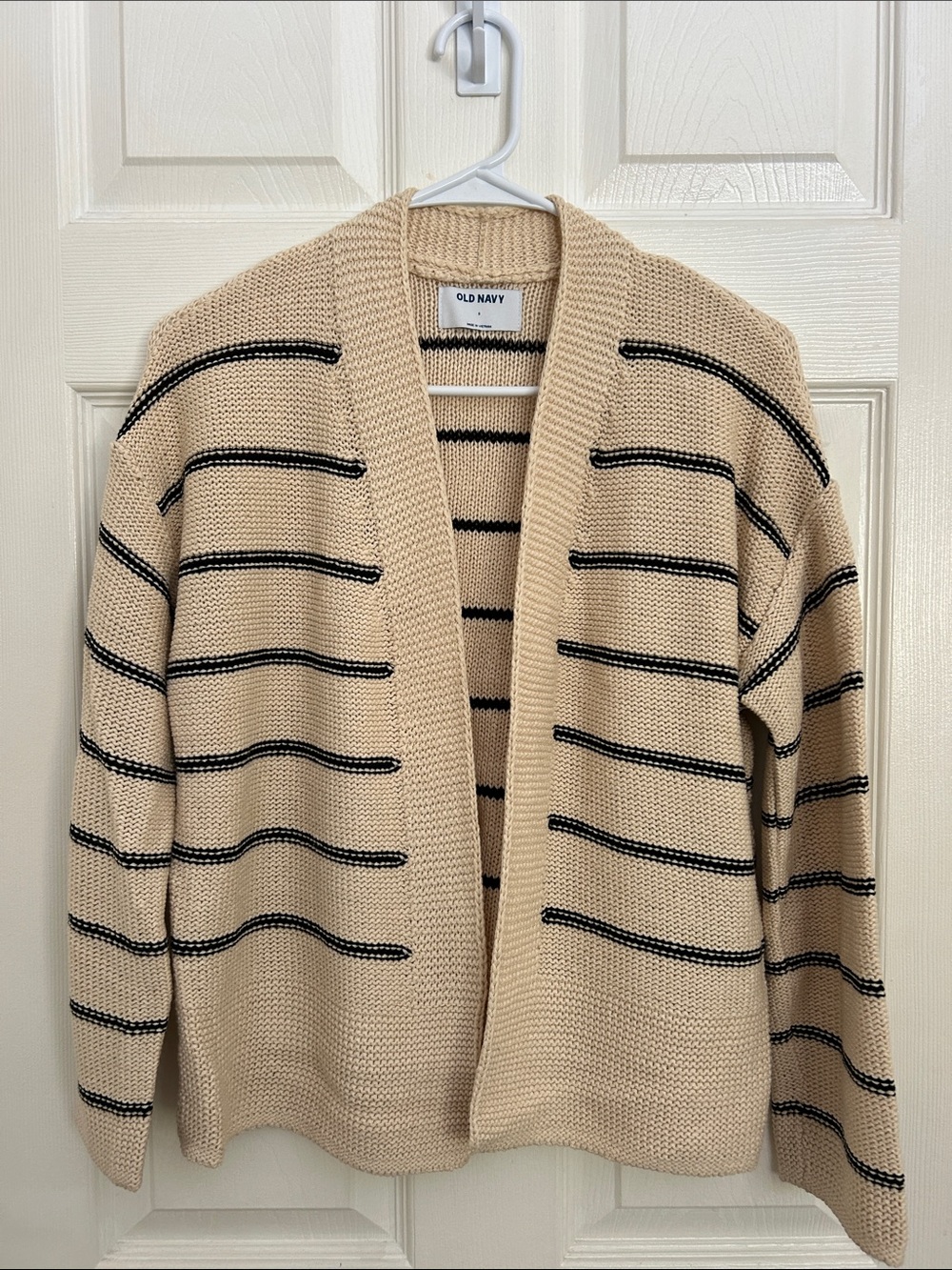 Old Navy Beige Open-Front Cardigan with Black Stripes